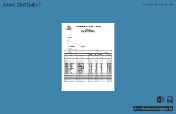 Kontoauszug der Ethiopia Commercial Bank of Ethiopia (Word-Version 2) – Beispielvorschau